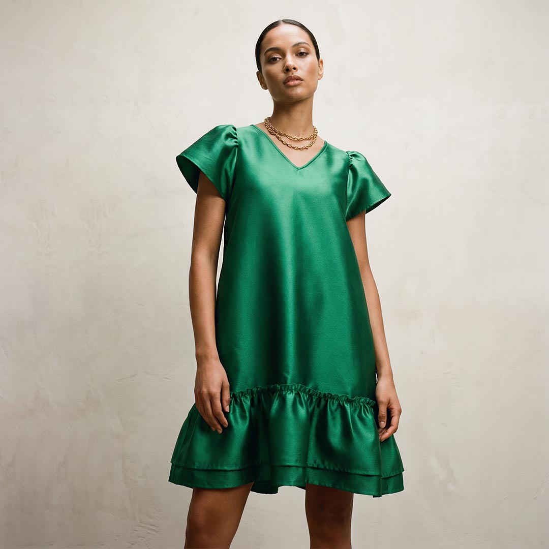 “Sofie” Organza Mini Dress / Enchanted Green