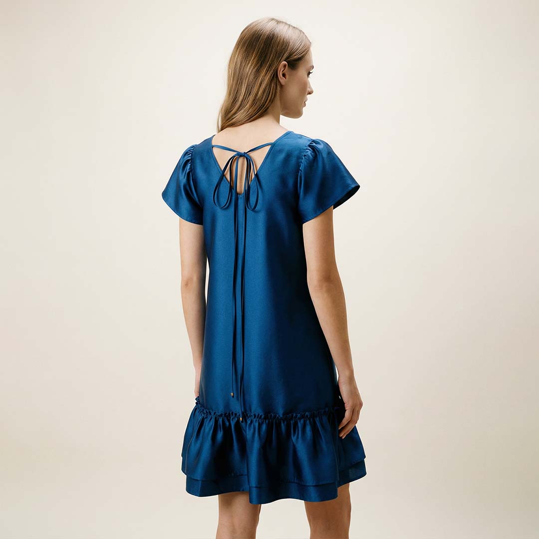 “Sofie” Organza Mini Dress / Steel blue