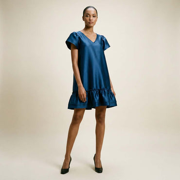 “Sofie” Organza Mini Dress / Steel blue