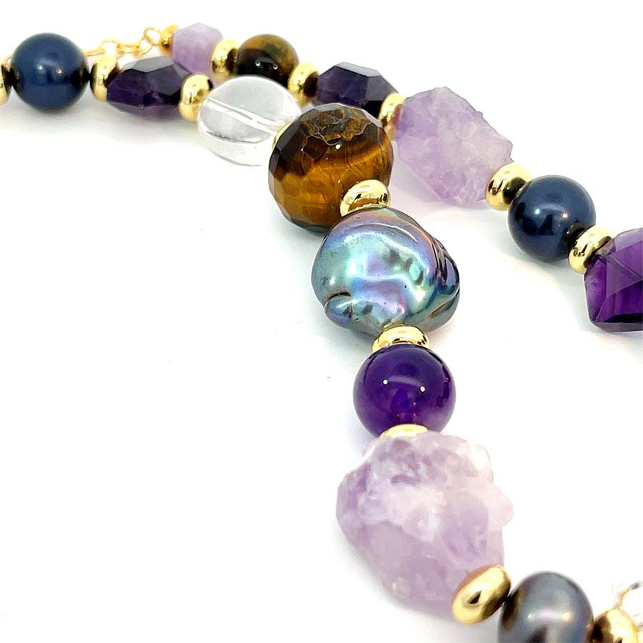 "Sweet Princess" Fresh Water & Baroque Pearl, Tiger Eye and Gemstones Necklace