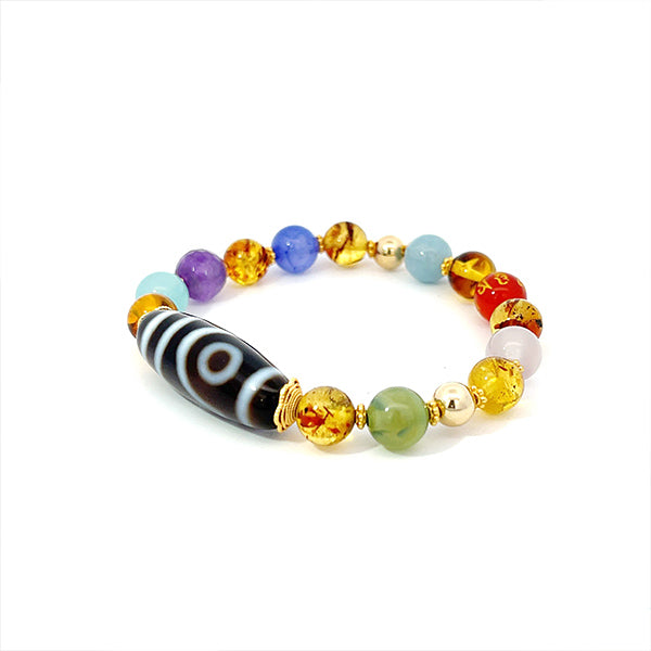 LUCKY AMBER - AMBER, AGATE and TIBETAN DZY MIX STONE BRACELET