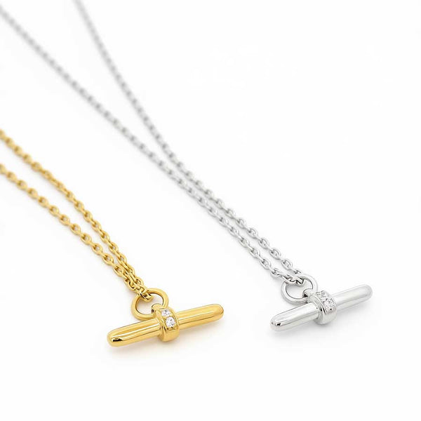 “Azan” Balanced T-Bone Zirconia Charm Necklace