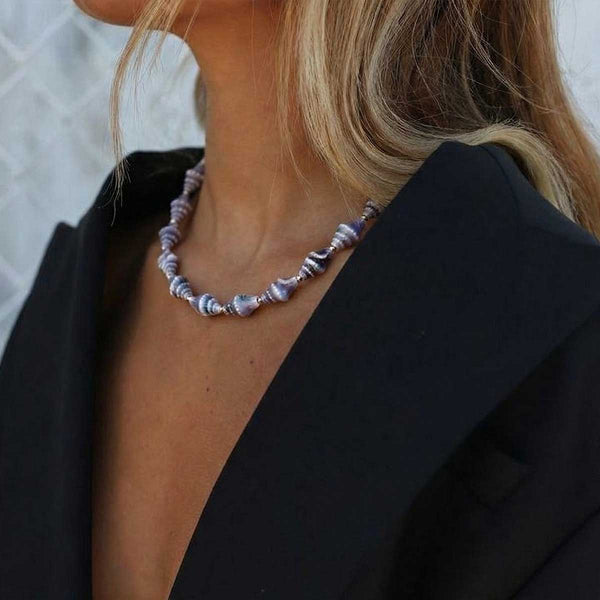 "Thalassa" Ceramic Seashell Silver Beaded Choker
