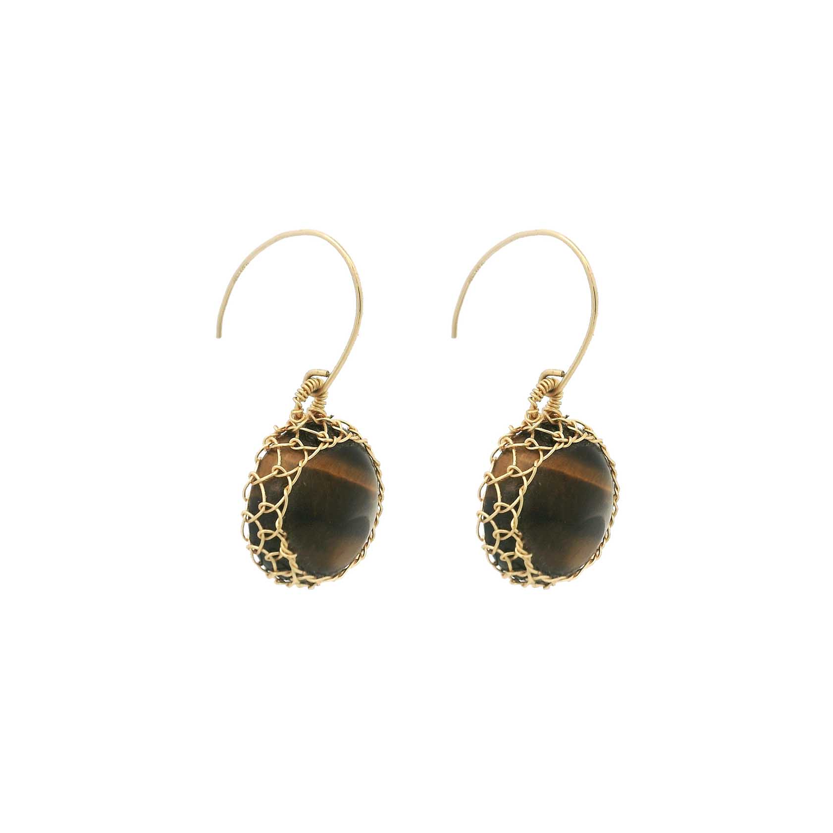 “Nati” Tiger Eye Net Round Earrings