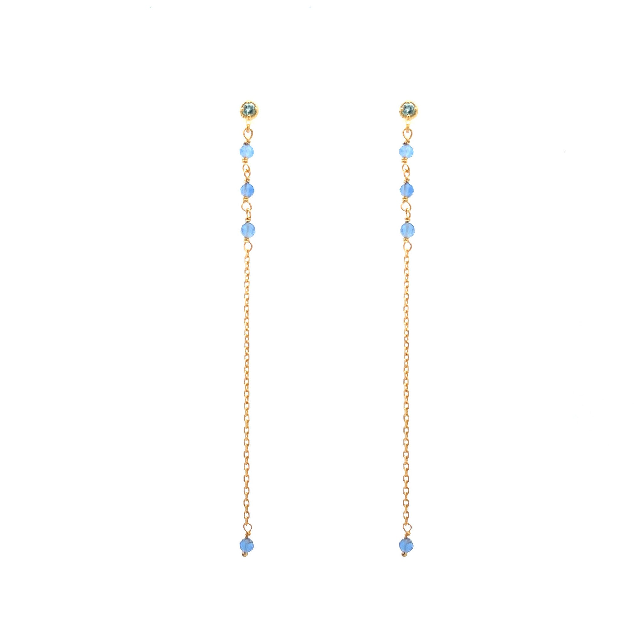 “Forest” Blue Chalcedony Dainty Drop Earrings