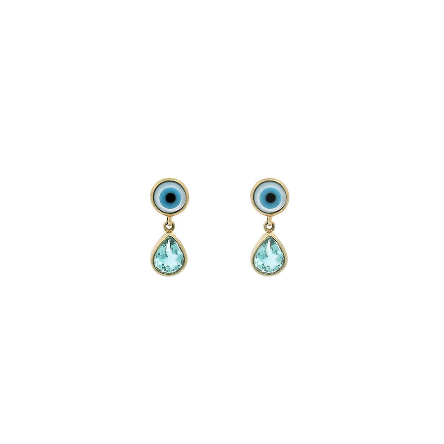 9K GOLD EVIL EYE & BLUE TOPAZ EARRINGS