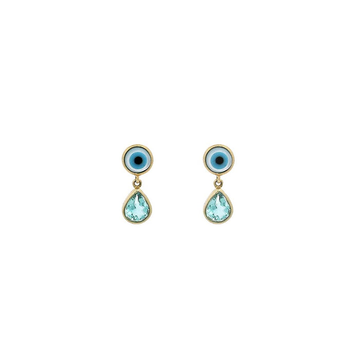 9K GOLD EVIL EYE & BLUE TOPAZ EARRINGS