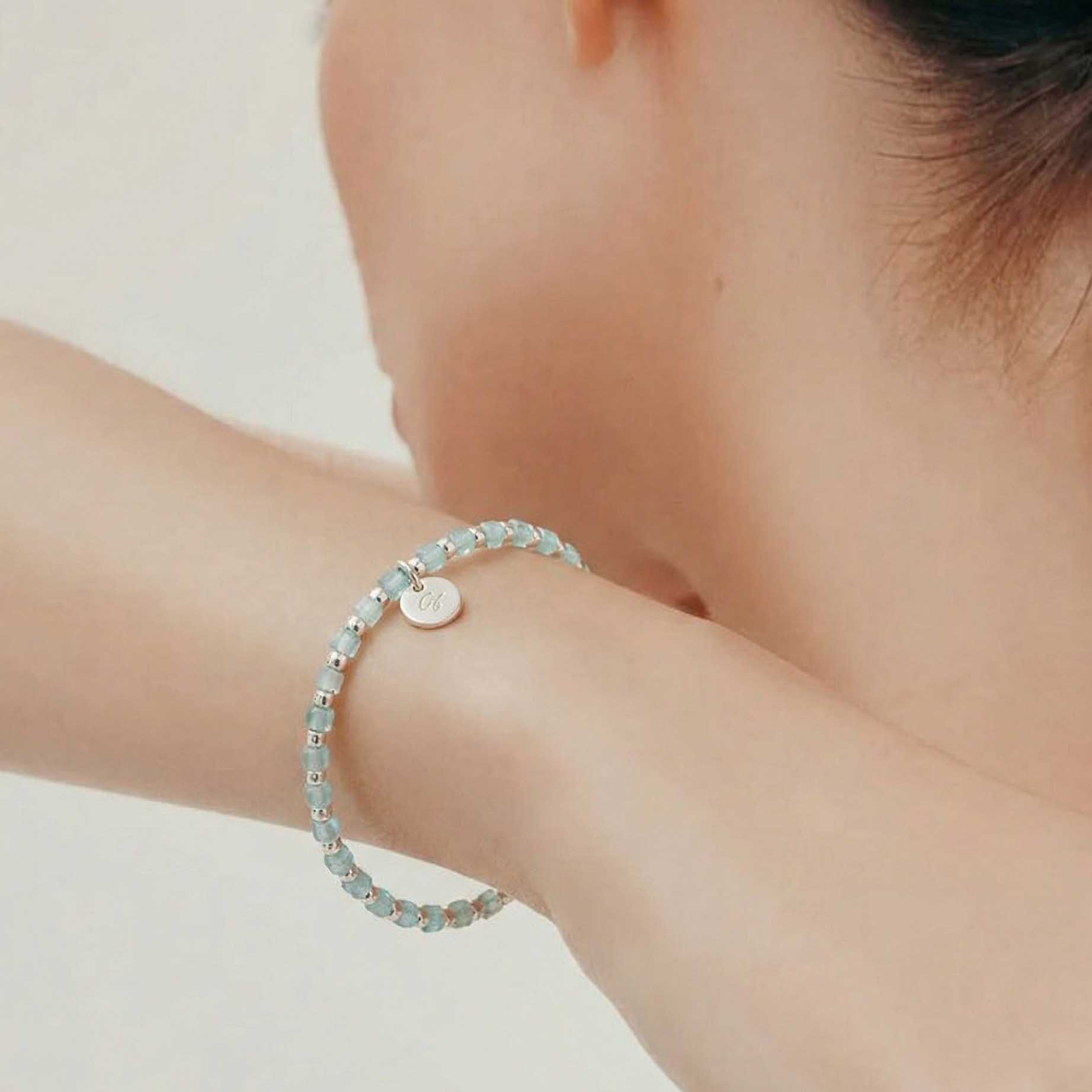 “Taryn” Blue Topaz Squared Bead Bracelet