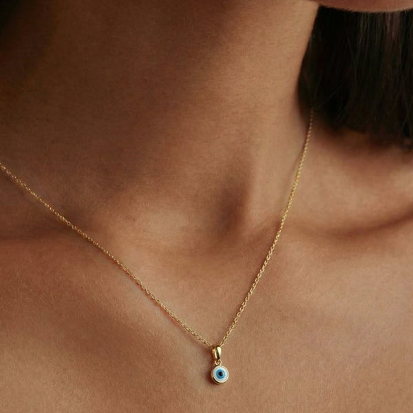 9K Gold Mother of pearl Evil Eye  Necklace