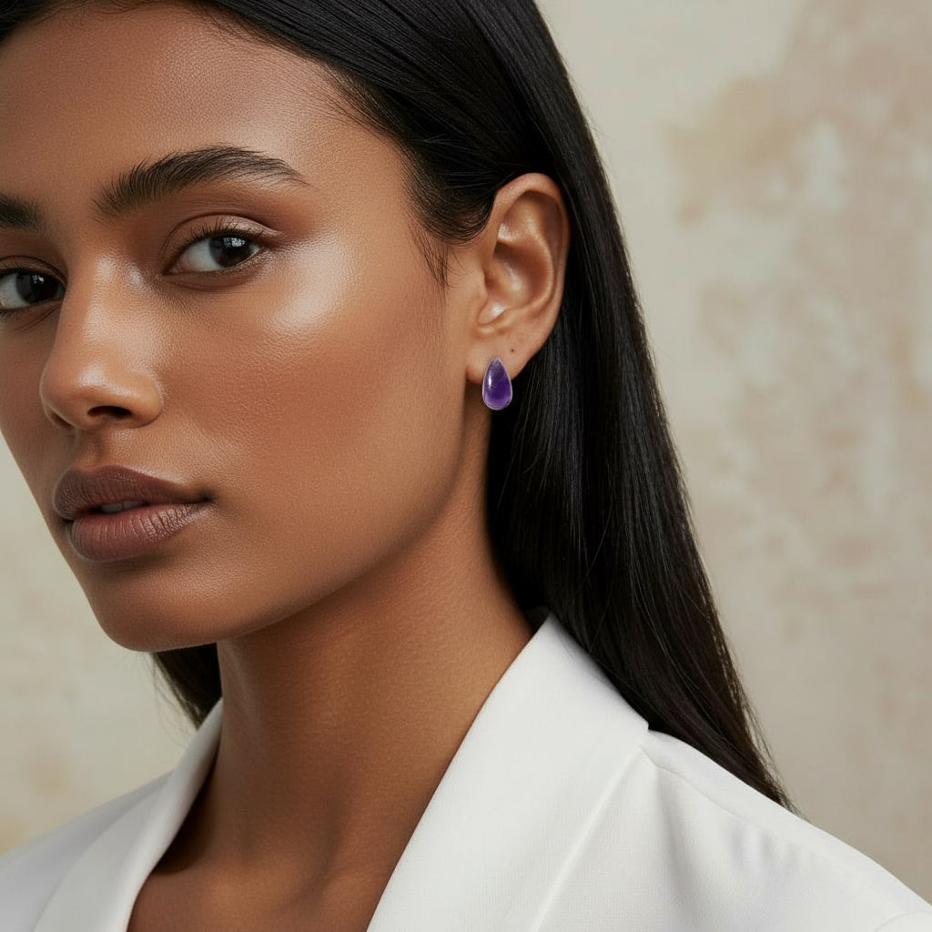 “TEARRA” 2.1cm PURPLE AMETHYST STUD EARRINGS