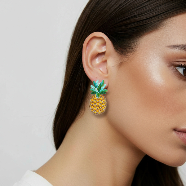 "PINEAPPLE" BEADED FRUIT EARRINGS