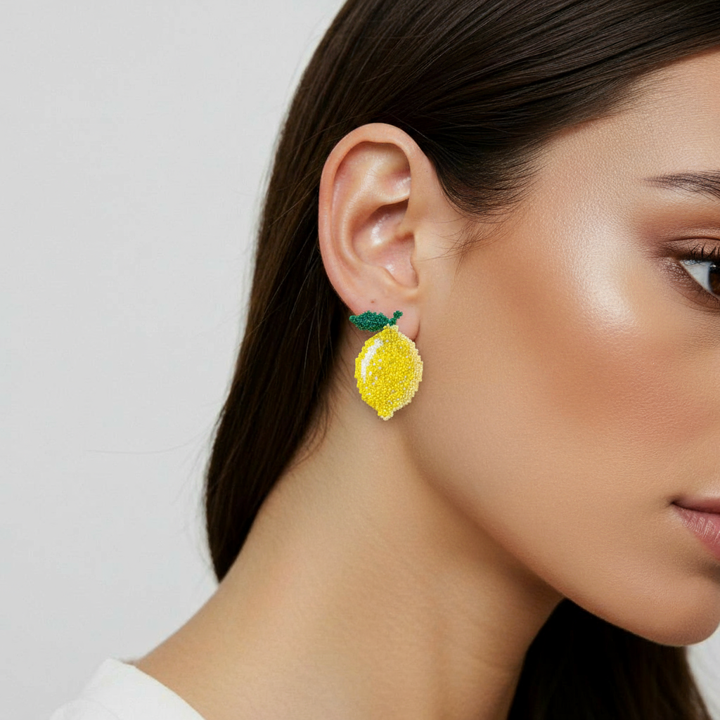 "LEMON" BEADED FRUIT EARRINGS