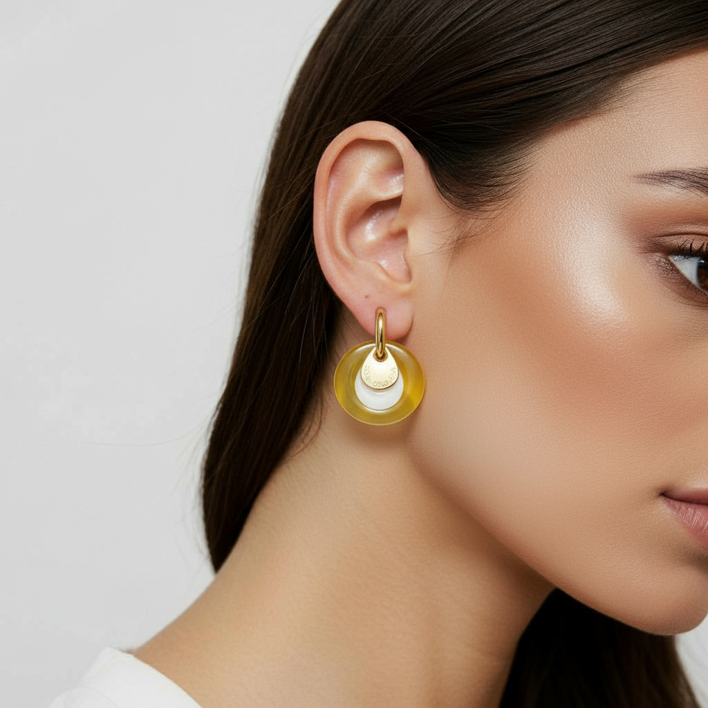 “CIAMBELLA” 2 STONES YELLOW AND WHITE AGATE EARRINGS