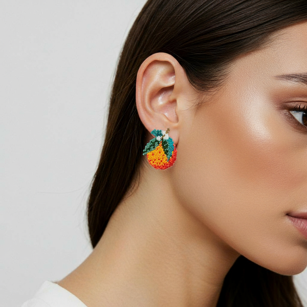 "Orange" beaded fruit earrings