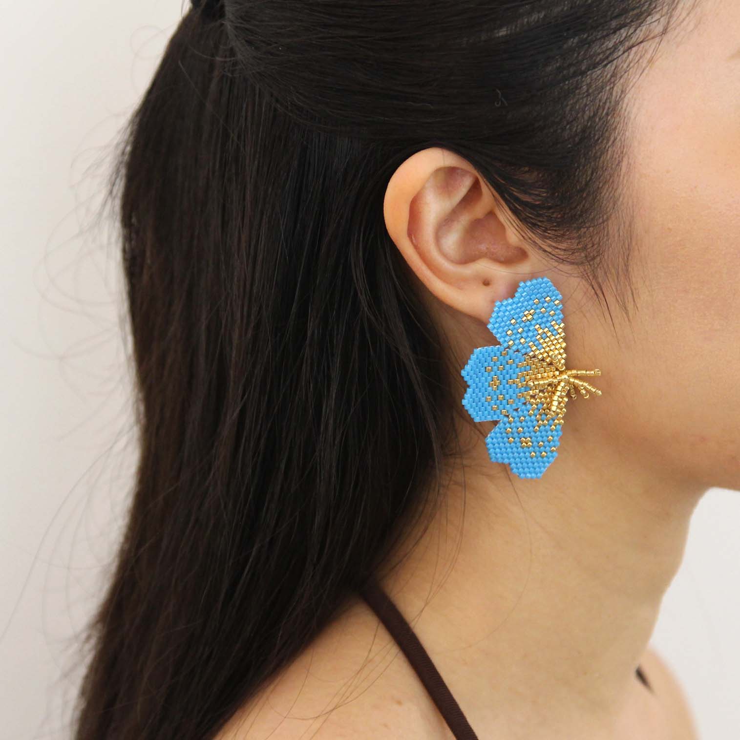 “NOLA” BEADED TURQUOISE BLUE BUTTERFLY EARRINGS