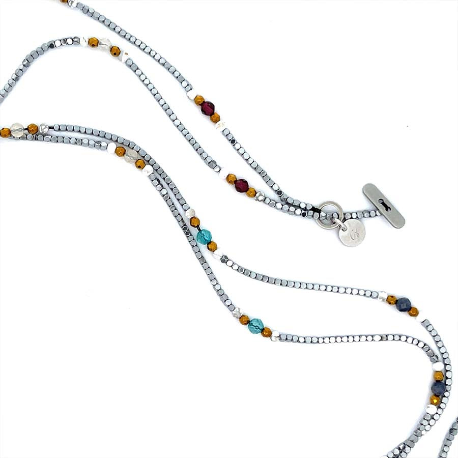 "Twinkle" Silver Hematite and Mix Stones Long Necklace