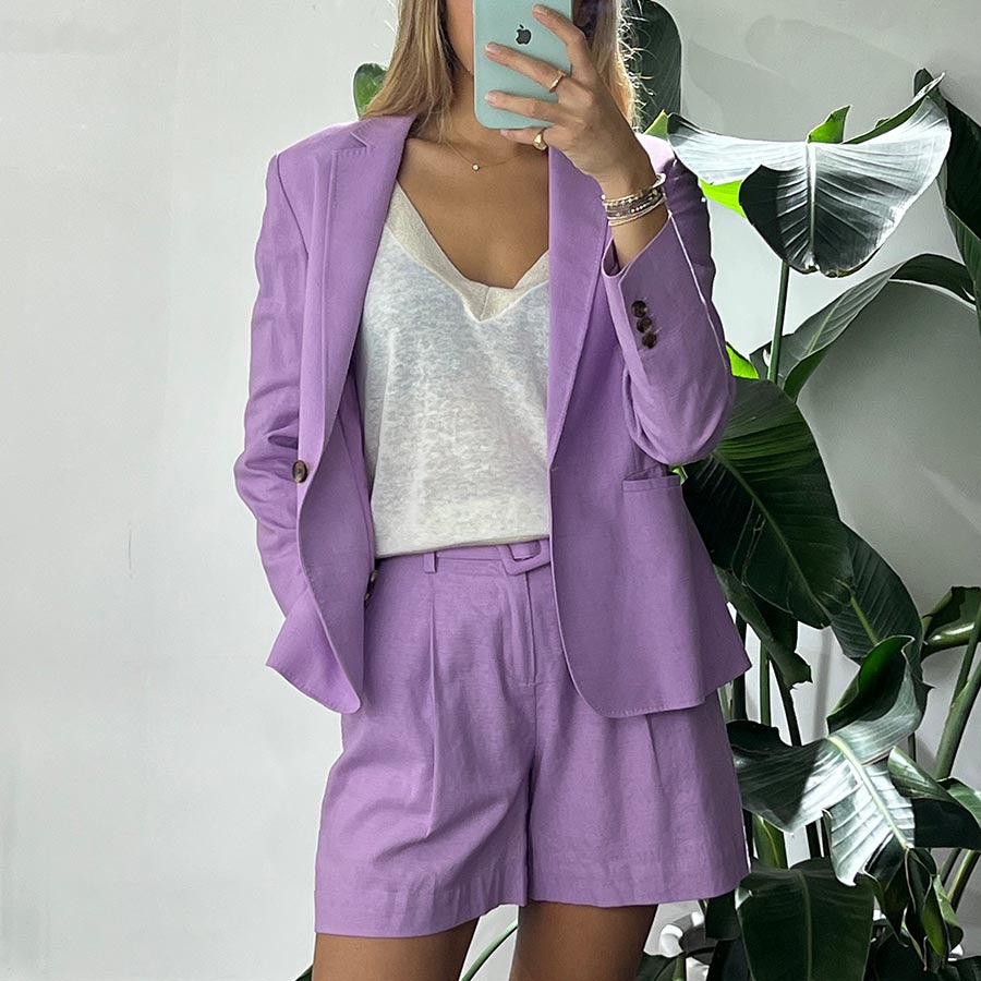 "BETTY" MIX COTTON & LINEN BLAZER - PASTEL VIOLET