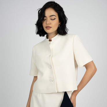 Stylish Lauren Acetate Cropped Blazer in Light Cream