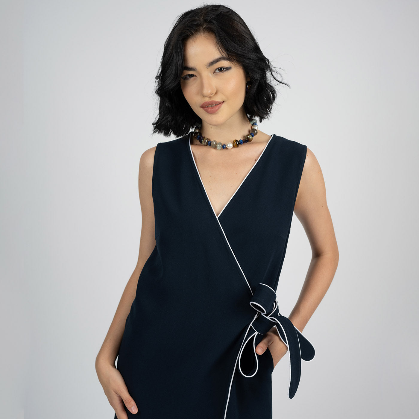 Lauren Acetate Wrap Dress: Sleeveless Chic Style