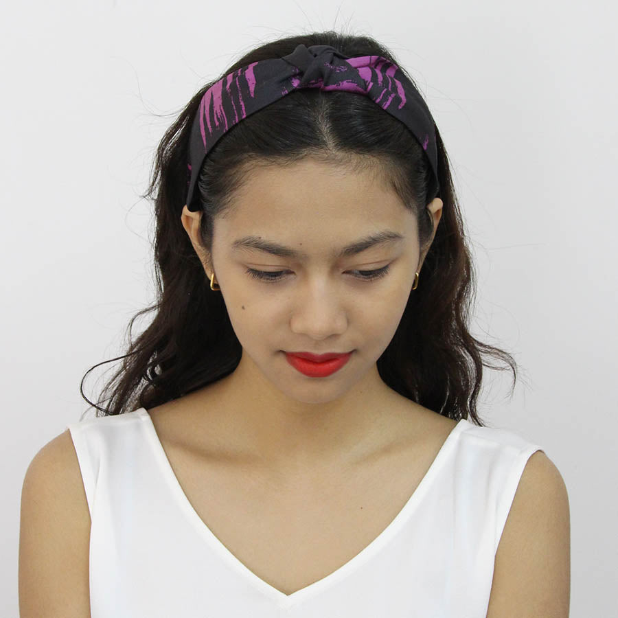 “Aster” Purple & Black Knot Style Silk Headband