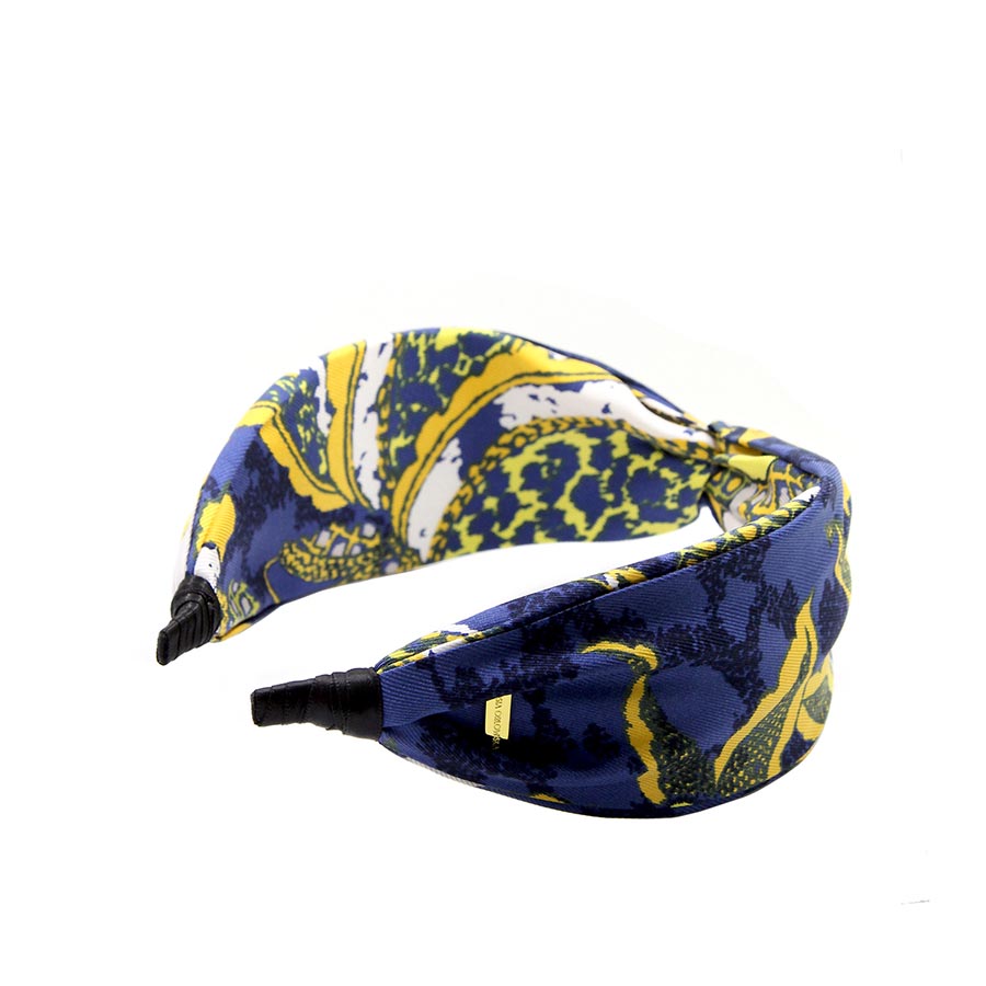 “Uka” Yellow & Blue Floral Print Silk Headband