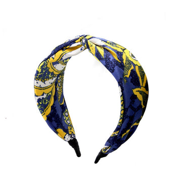 “Uka” Yellow & Blue Floral Print Silk Headband