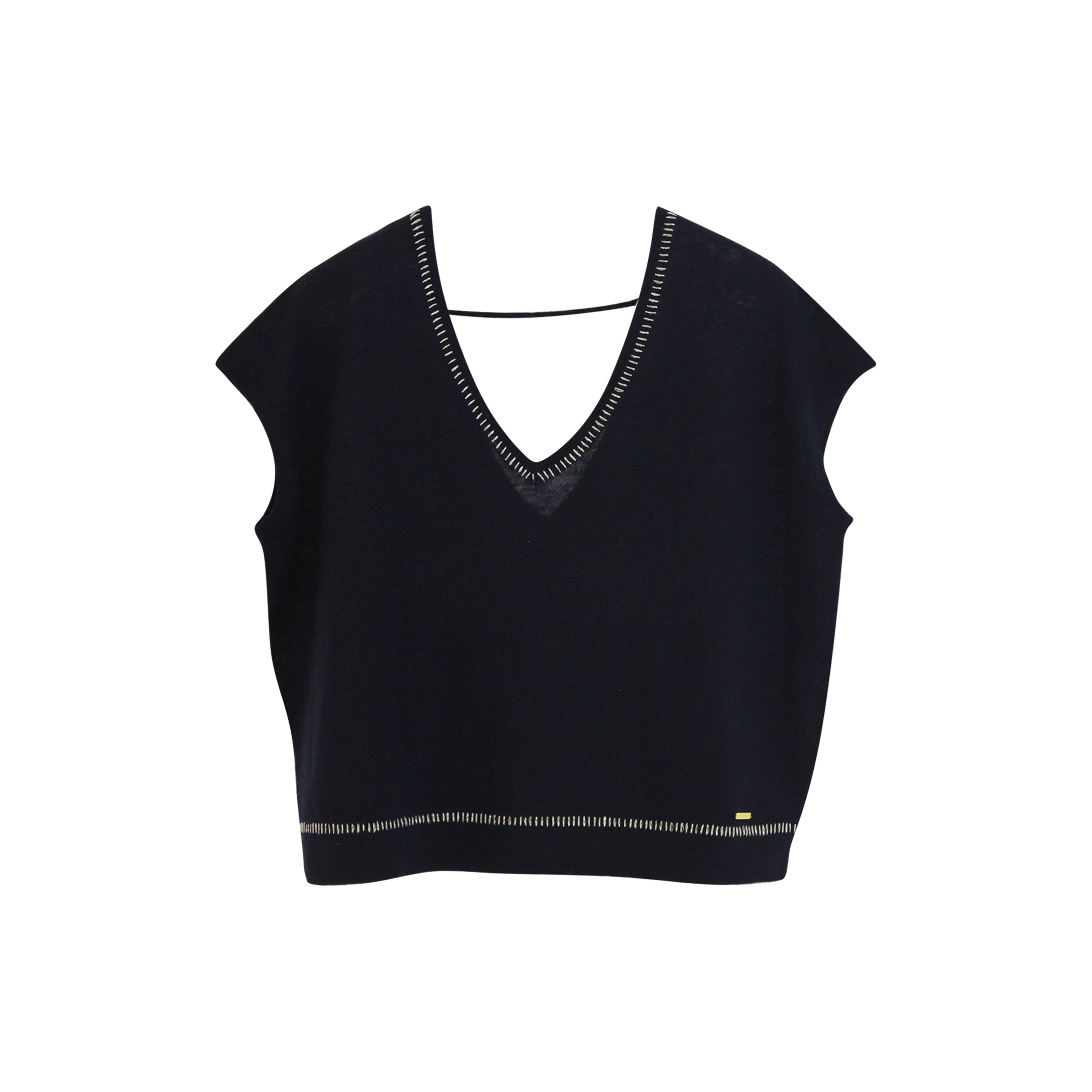 “ LARA “ V- Neck Knit Crop Top - Navy Blue