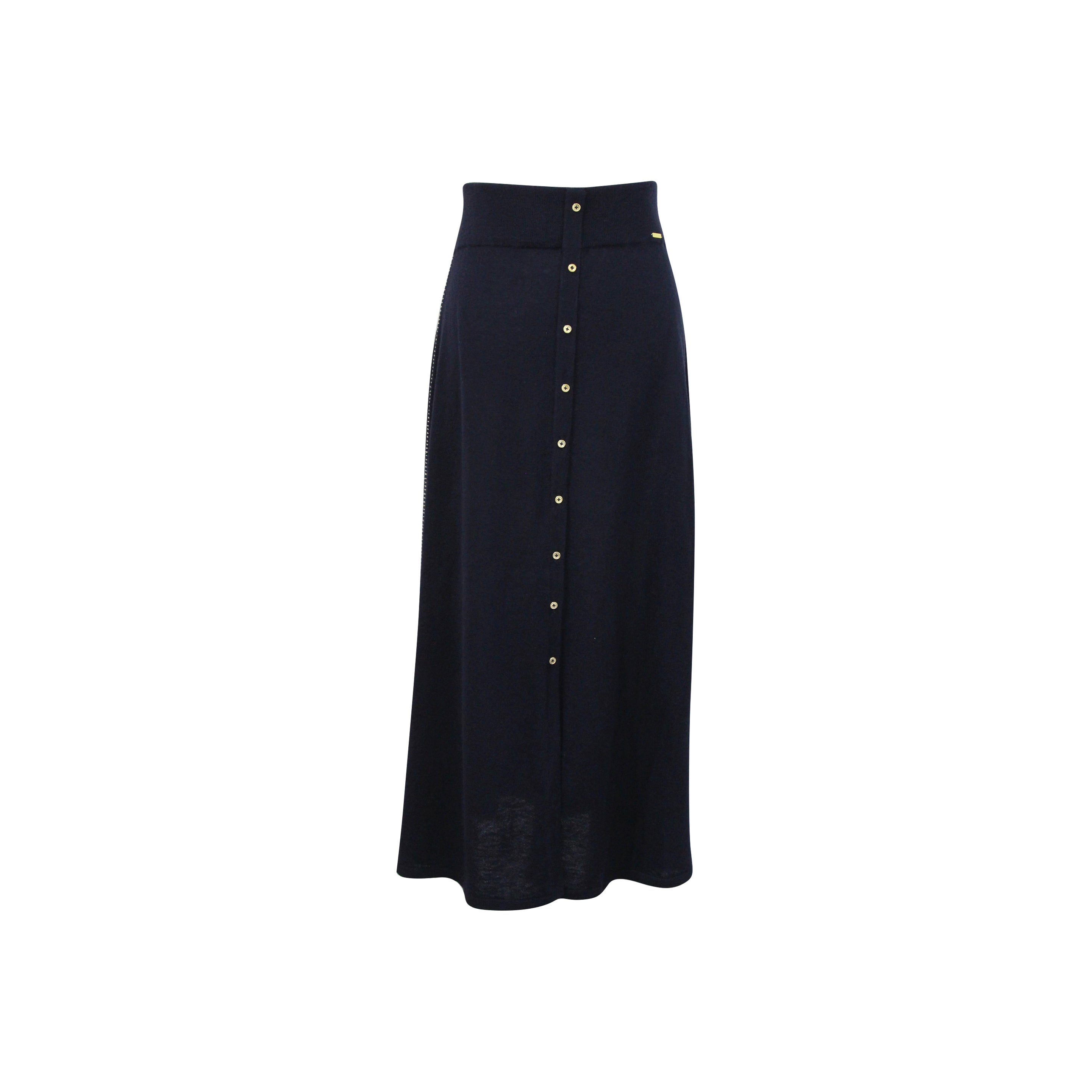 Shop Gosia Orlowska's Navy Blue Knit Button Skirt Online