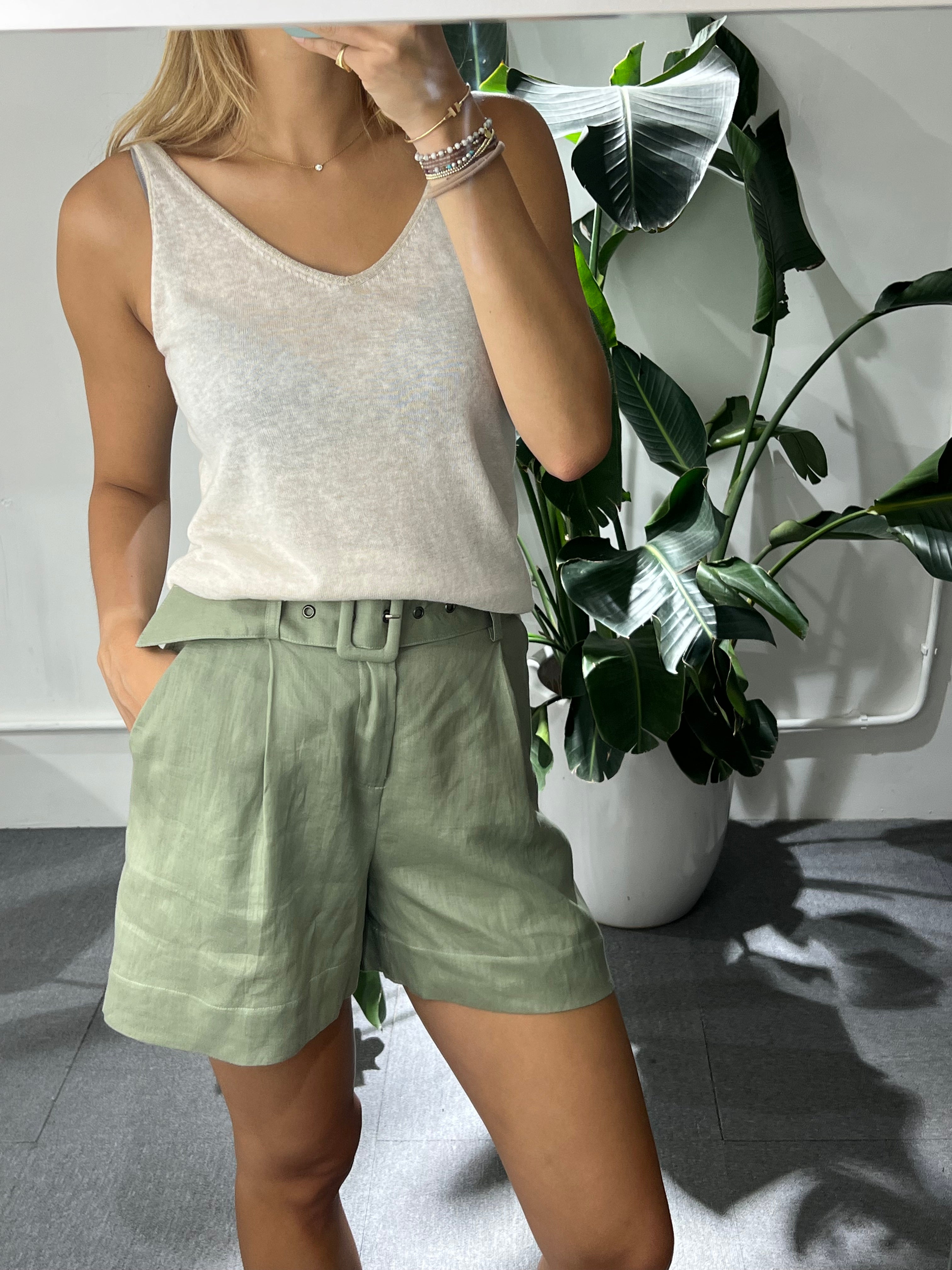 Sage Green NOVA Linen Shorts by Gosia