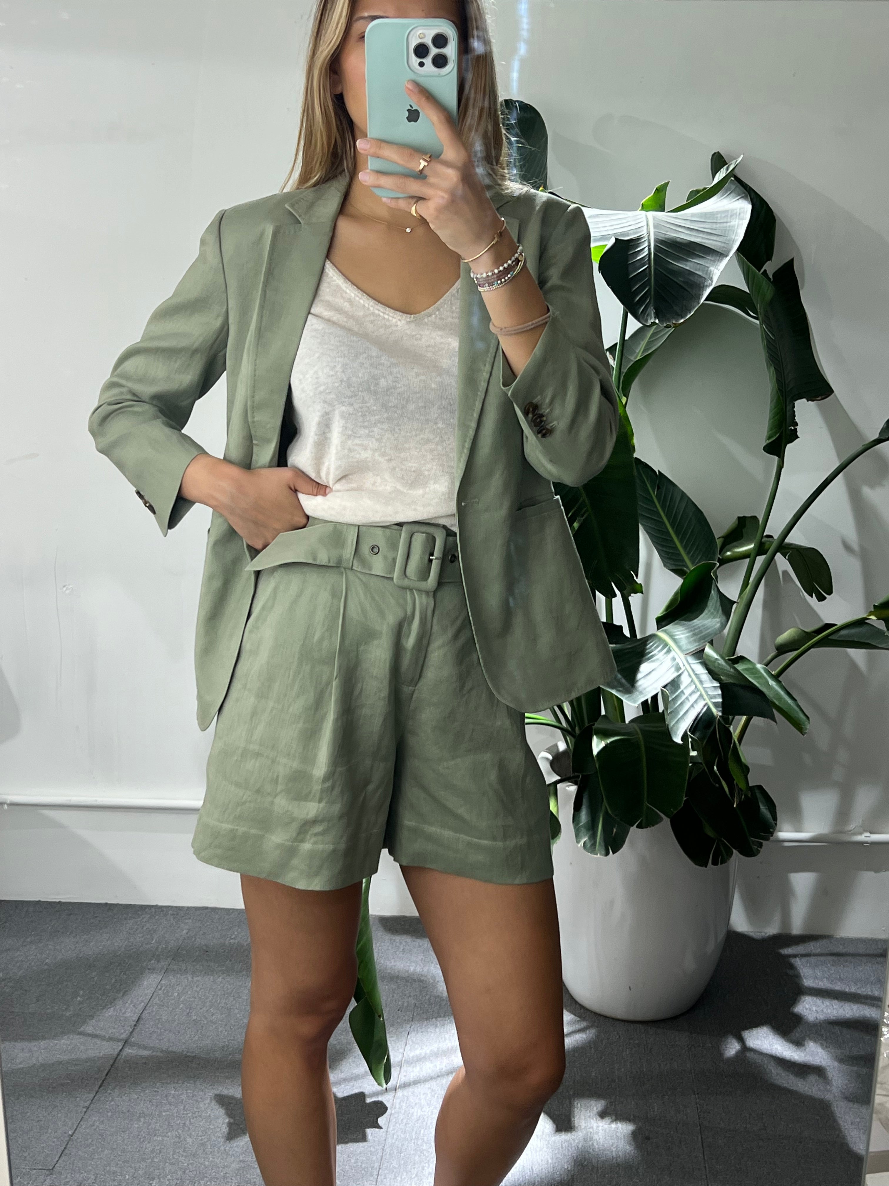 Gosia Orlowska Sage Green Linen Shorts