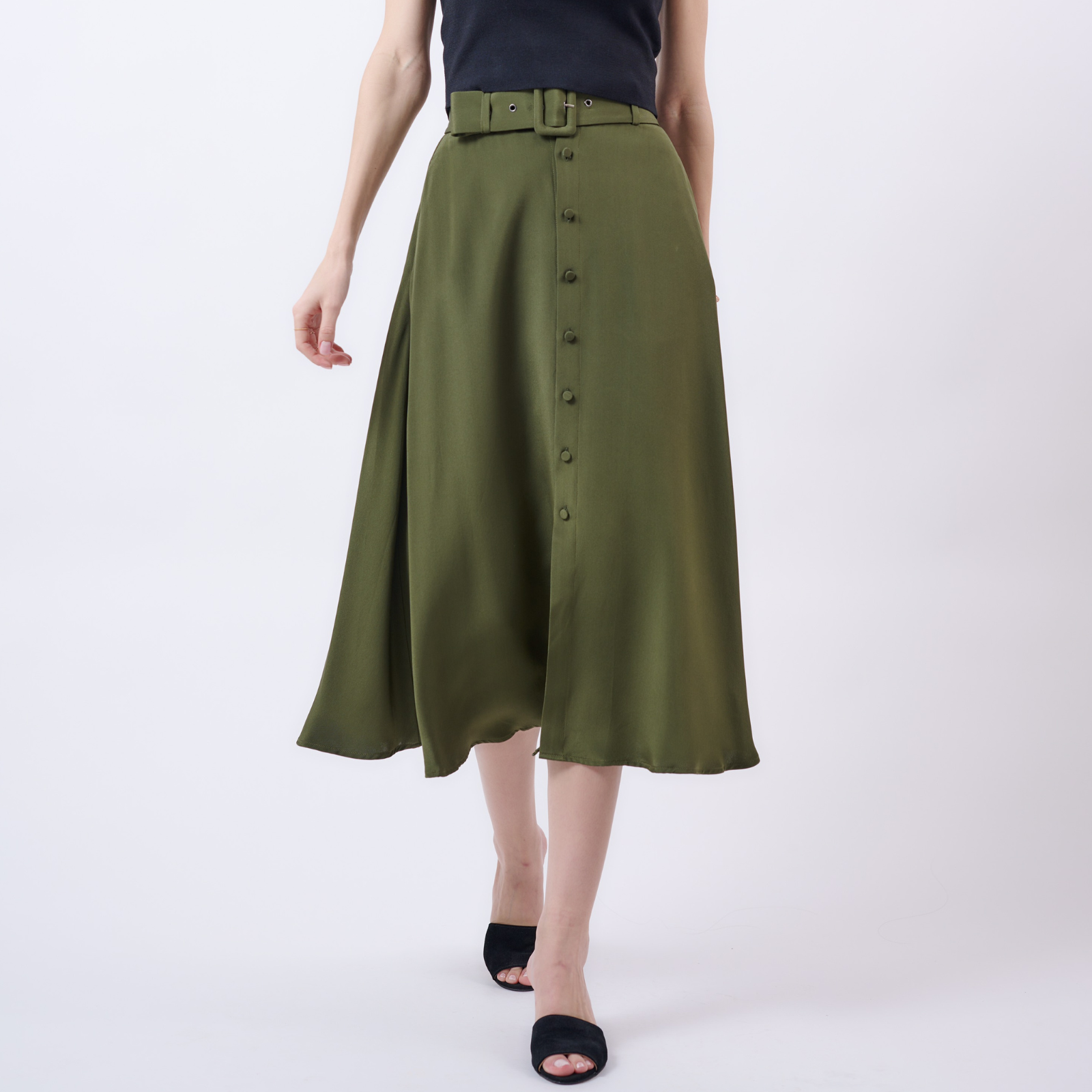 “Tilda”Belted silk midi skirt