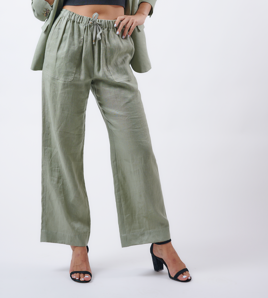 Stylish Sage Green Linen Pants by Gosia Orlowska
